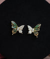 Eclat Papillon Green Enamel Butterfly CZ Silver Stud Earrings