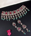 925 Sterling Silver Regal Ruby Victorian Short Necklace Set