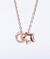 925 Sterling Silver Moon Star Italian Chain Pendant