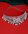 925 Sterling Silver CZ Pearl Choker Set Ruby Green Accents