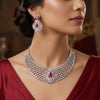 925 Sterling Silver CZ Ruby Accents Choker Set