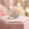 925 Silver Yellow Solitaire Halo Statement Ring