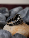 925 Silver Oxidised Black Onyx Engraved Party Wear Ring for Men