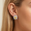 925 Sterling Silver Golden Glow CZ Stud Earrings