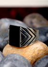 925 Silver Black Onyx Signet Chevron Party Wear Ring for Men