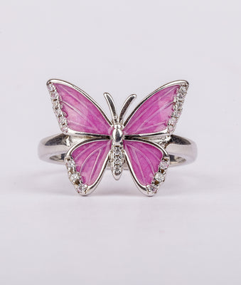 925 Sterling Silver Pink Flutter CZ Party Ring