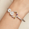 925 Sterling Silver Floral Enamel & Stone Open Bangle for Women