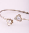 925 Sterling Silver Floral CZ Solitaire Open Cuff Bangle for Women