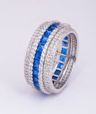 925 Sterling Silver Blue CZ Statement Ring for Women