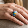 925 Silver Blue Black Enamel Abstract Ring For Women