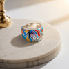 925 Silver Blue Black Enamel Abstract Ring For Women