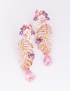 925 Rose Gold CZ Feather Leaf Pink Amethyst Drop Earrings