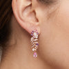 925 Rose Gold CZ Feather Leaf Pink Amethyst Drop Earrings