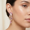 925 Rose Gold CZ Feather Leaf Pink Amethyst Drop Earrings