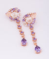 925 Rose Gold MOP Flower Amethyst CZ Long Drop Earrings  