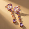 925 Rose Gold MOP Flower Amethyst CZ Long Drop Earrings  