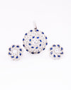 925 Silver Blue Sapphire CZ Floral Pendant Set