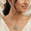 925 Silver Blue Sapphire CZ Floral Pendant Set