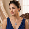 925 Silver Blue Sapphire Cushion Cut Pendant Set for Women