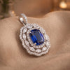 925 Silver Blue Sapphire Cushion Cut Pendant Set for Women