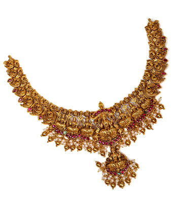 925 Silver Maha Laxmi Temple Short Necklace for Women