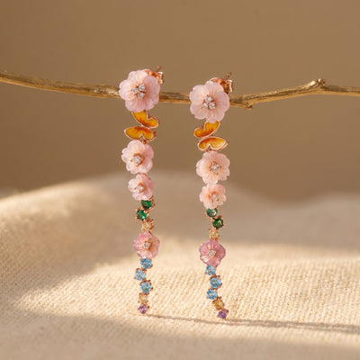 925 Sterling Silver Rainbow Flower Drop Earrings