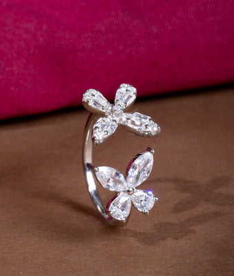 925 Sterling Silver Twin Blossom CZ Party Ring