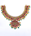 Rasika Lotus Ruby Grandeur Temple Silver Short Necklace