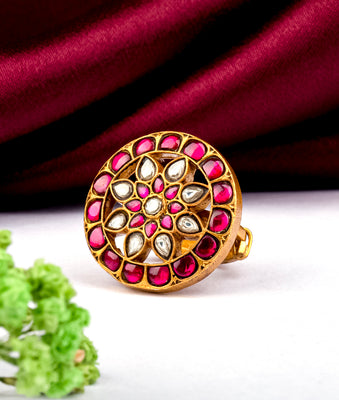 925 Silver Aruna Mandala Kundan Women's Temple Ring