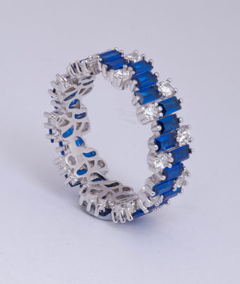 925 Sterling Silver Blue CZ Zig-Zag Ring for Women