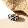 925 Silver Blue Black Enamel Geometric Ring For Women