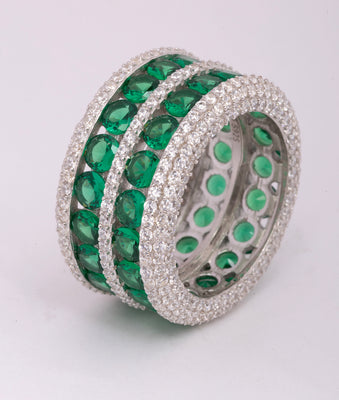 925 Sterling Silver Green CZ Statement Ring for Women
