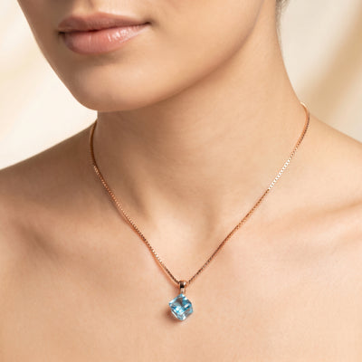 925 Sterling Silver Aqua Italian Pendant Chain