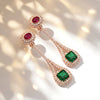 925 Rose Gold Earrings for Women – Ruby Emerald CZ Long Drop Danglers