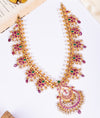 925 Sterling Silver Raga Ruby Floral Temple Short Necklace
