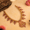 925 Sterling Silver Raga Ruby Floral Temple Short Necklace
