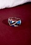 925 Silver Blue Black Enamel Geometric Ring For Women