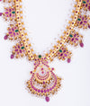 925 Sterling Silver Raga Ruby Floral Temple Short Necklace
