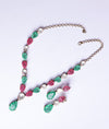 925 Sterling Silver Pink Green Teardrop Jadau Necklace Set  