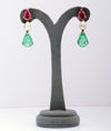 925 Sterling Silver Pink Green Teardrop Jadau Necklace Set  