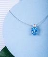 Azurea Grace Blue Cushion Cut CZ Silver Pendant Set