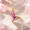 Mayura Enamel Butterfly Gold Plated Silver Ring