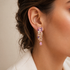 925 Rose Gold CZ Feather Leaf Pink Amethyst Drop Earrings