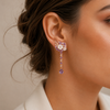 925 Rose Gold MOP Flower Amethyst CZ Long Drop Earrings  