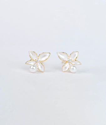 Titli Mukta Butterfly CZ & Pearl Silver Studs