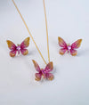 Tarua Pink Butterfly Gold Plated Silver Pendant Set