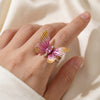 Mayura Enamel Butterfly Gold Plated Silver Ring