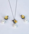Moti Valli Pearl Drop & Floral Silver Pendant Set