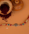 925 Silver Eye Charm Rakhi with Red Gold Thread - Rakhi Gift