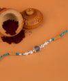 925 Silver Crystal Pearl Rakhi with Blue Thread - Rakhi Gift
